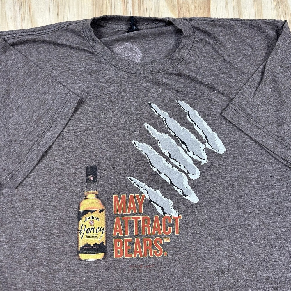 Jim Beam Honey May Attract Bears Women's Large Brown T Shirt Short Sleeve